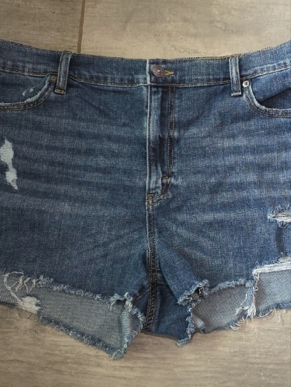 aerie Daydream Denim Short Distressed Dark Blue Denim Shorts